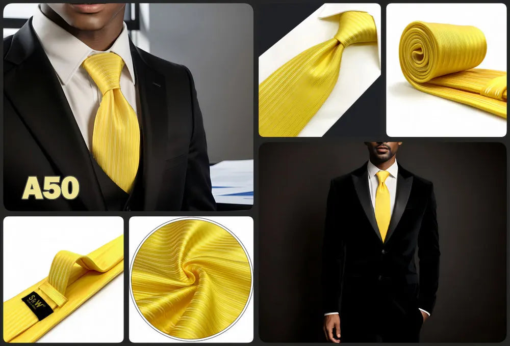 Cravates classiques jaunes et marron pour hommes, tenue de soirée, mariage, école, livraison directe