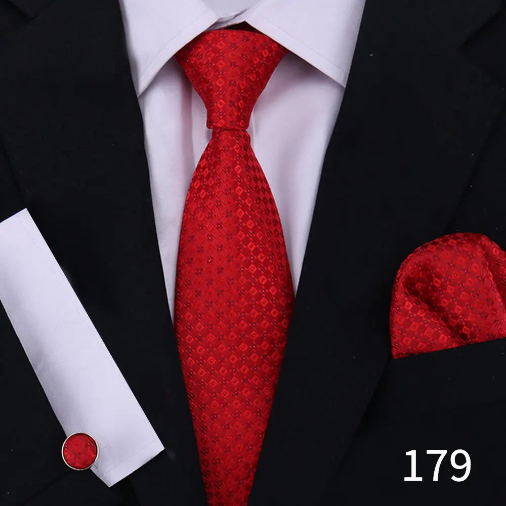 Cravate pour homme classique à carreaux, mouchoirs, cravate rouge, boutons de manchette pour homme, chemisier, affaires, mariage, accessoires, collier pour femme, cadeau pour homme