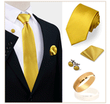Ensemble de cravates en soie de luxe pour hommes, cravate, mouchoir, boutons de manchette avec anneau en métal doré, broche, costume, fête de mariage, accessoires pour hommes