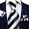 Cravate Hi-Tie blanche et noire à rayures pour homme, couleur unie, en soie, pour mariage, mouchoir, boutons de manchette, créateur de mode, livraison directe