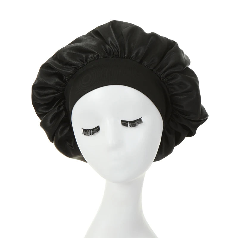 Lot de 2 bonnets en satin à larges bords en imitation soie pour femme, couvre-chefs à bande élastique