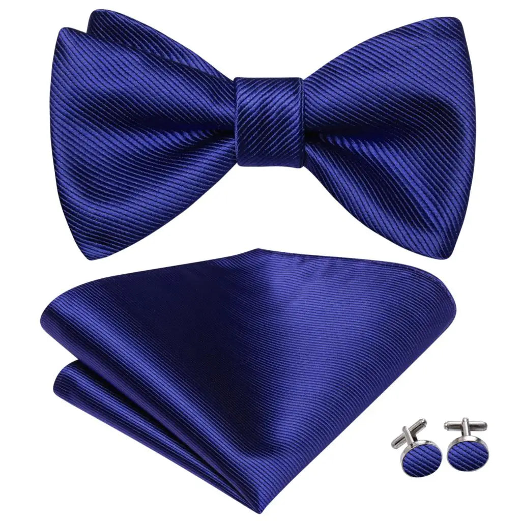 Hi-Tie Ensemble nœud papillon en soie pour homme, mouchoir et boutons de manchette, bleu, rouge, or, noir, blanc, jacquard, nœud papillon, mariage, affaires