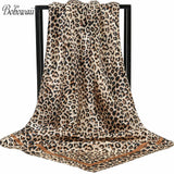 BOHOWAII Modischer Leopardenschal, Hijab-Schal, Seidengefühl, Haargummis, quadratische Satin-Turbane, Geparden-Tierdruck, Kopfwickelschals