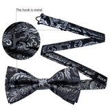 Barry.Wang Silk Mens Bow Tie White Green Pink Purple Jacquard Paisley Floral Pre-Tied Bowtie Hanky Cuffs Set Wedding Business