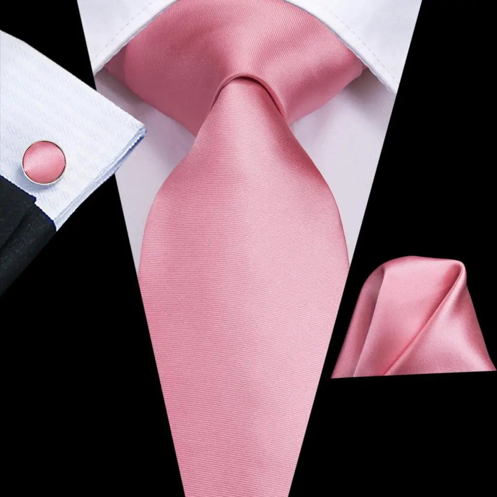 Hi-Tie 100% soie classique pour homme, cravate de mariage corail rose rouge pêche, pochette carrée, boutons de manchette, ensemble de cravates roses pour hommes, cravates cachemire unies