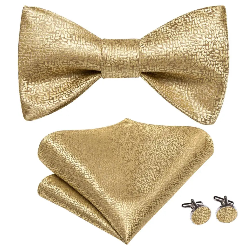 Hi-Tie Ensemble nœud papillon en soie pour homme, mouchoir et boutons de manchette, bleu, rouge, or, noir, blanc, jacquard, nœud papillon, mariage, affaires