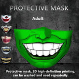 1 masque anti-poussière filtre adulte grande bouche masques faciaux 3D mascara Halloween masculin réutilisable lavable masque de clown mascara divertida