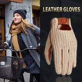 Autumn Winter Men's Wool Knitted Goatskin Touch Screen Gloves Locomotive mitten Car Driving Genuine Leather Motorcycle Gloves