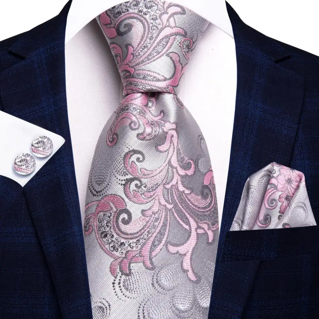 Hi-Tie Cravate de mariage en soie pour homme, motif cachemire, couleur unie, rose, corail, design tendance, qualité, mouchoir, bouton de manchette, fête d'affaires