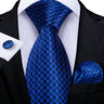 Elegant Blue Floral Paisley Men's 8cm Silk Tie Set with Pocket Square Cufflinks Business Suits Accessories Groom Wedding Cravat