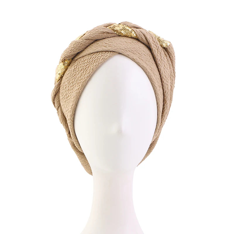 New African Headband Turban Cap Muslim Fried Dough Twists Braid Head Cap Islamic Chemo Hair Care Hats Beanie Headscarf
