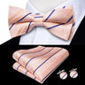 Hi-Tie Nœud papillon rayé noir et rouge pour homme, mouchoir, boutons de manchette, en soie pré-nouée, pour soirée d'affaires masculine, vente en gros