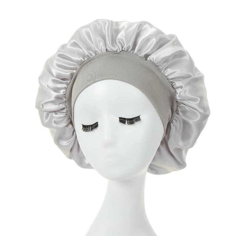 Lot de 2 bonnets en satin à larges bords en imitation soie pour femme, couvre-chefs à bande élastique