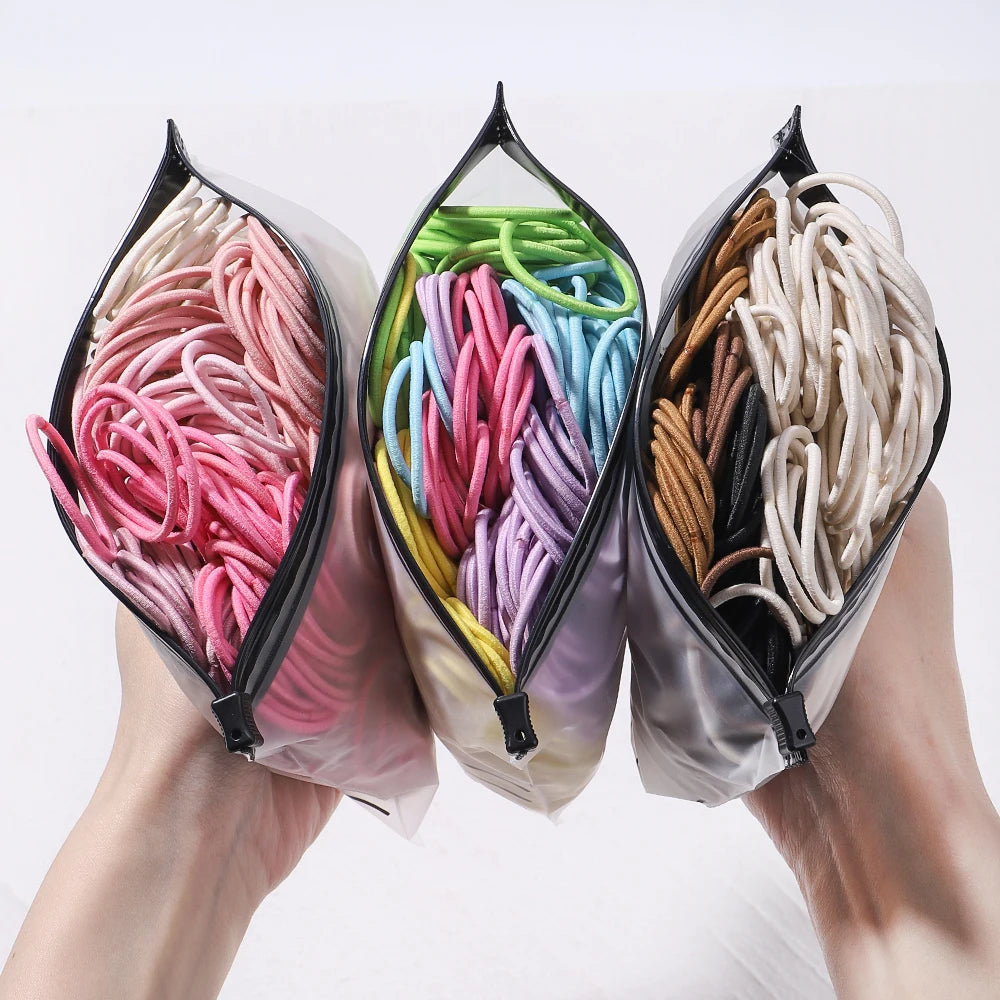 Lot de 50 bandeaux élastiques en caoutchouc pour cheveux, style macaron, très élastiques, durables, pour queue de cheval haute, pour femmes et enfants