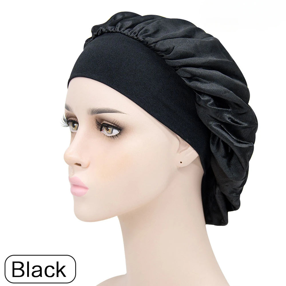 Adjust Solid Satin Bonnet Hair Styling Cap Long Hair Care Women Night Sleep Hat Silk Head Wrap Shower Cap Hair