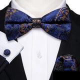 Barry.Wang Navy Royal Sky Blue Silk Mens Bow Tie Jacquard Paisley Floral Pre-Tied Bowtie Hanky Cufflinks Set Wedding Business