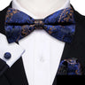 Barry.Wang Navy Royal Sky Blue Silk Mens Bow Tie Jacquard Paisley Floral Pre-Tied Bowtie Hanky Cufflinks Set Wedding Business