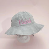 Embroidered Name Breathable Kids Wide Brim Sun Hat With Adustable Chin Strap Suitable For Summer And Beach