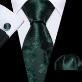 Luxury Silk Mens Ties Set Black Green Leaves Floral Neck Tie Handkerchief Cufflinks Set Wedding Business Party Barry·Wang 5938