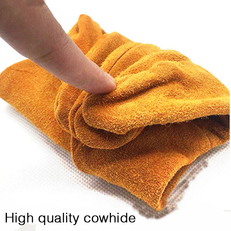 1 Pair Labor Protection Cowhide Gloves Double-layer Yellow Safety Welding Wear-resistant Gloves Personal Protective Equipment