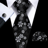 Cravates en soie noire pour hommes, classiques, solides, tissées de haute qualité, avec pochette et boutons de manchette, pour soirées formelles, design Barry.Wang