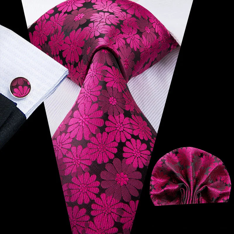 Hi-Tie 100% soie classique pour homme, cravate de mariage corail rose rouge pêche, pochette carrée, boutons de manchette, ensemble de cravates roses pour hommes, cravates cachemire unies