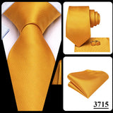 Hi-Tie Solid Orange Blue Mens Fashion Necktie Handkerchief Cufflinks for Tuxedo Accessory Classic Silk Luxury Tie for Man Gift