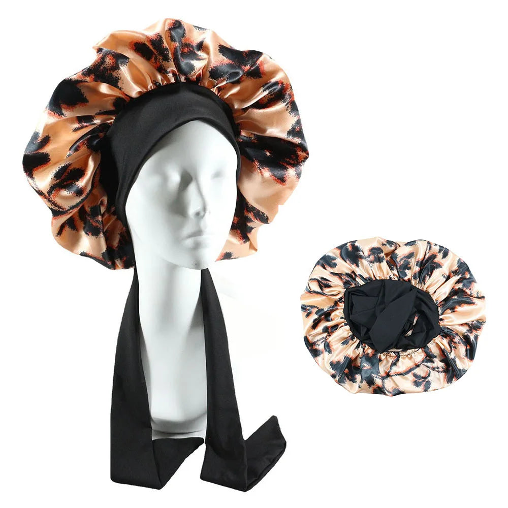 Women Big Size  Satin Cap for Sleeping Hat Night Sleep Cap Hair Care Silk Bonet Stain Hair Cap for Women Curly Springy Hair
