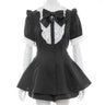Robe style gothique japonais Y2K Lolita à carreaux avec nœud en strass et short, ensemble doux pour femmes, chemise à manches courtes bouffantes et boutons, robes de soirée
