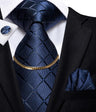 Hi-Tie Business Black Luxury Plaid Mens Tie Silk Neckties  Fashion Tie Chain Hanky Cufflinks Set Design Gift For Men Wedding