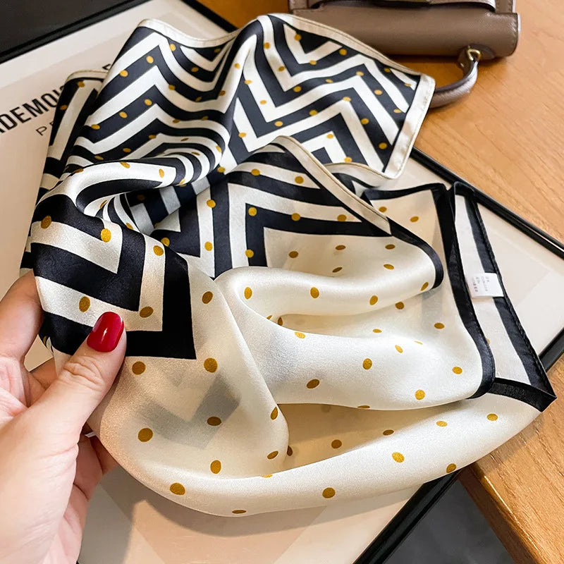 100 % natürlicher Seidenschal für Damen, quadratisch, 2024 Punkte, Druck, kleines Bandana, Haar, Kopftuch, Damen, Halstuch, echte Seidenschals, Tücher, Wickel