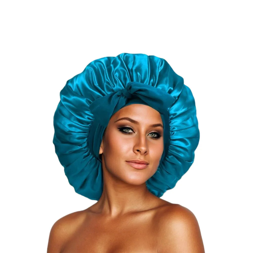 Bonnet de nuit en satin pour femme, large bande solide, extensible, avec nœud, bonnet soyeux, bonnet de nuit, soins capillaires, couvre-tête de douche