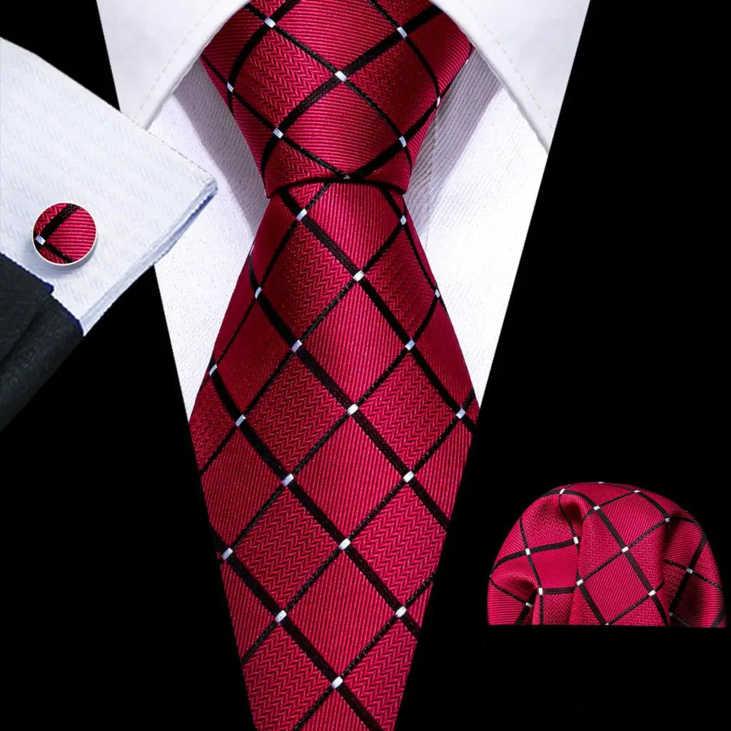 Barry.Wang Ensemble cravate et mouchoir en soie à carreaux pour homme, motif jacquard, idéal pour un mariage, un marié ou une équipe