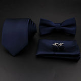 Hot Sale Red Blue Tie Set Polyester Slim Striped Necktie Bowtie Cufflink Brooch For Groom Suit Wedding Cravat Shirt Accessory