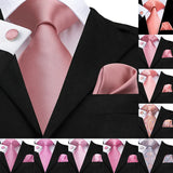 Hi-Tie 100% soie classique pour homme, cravate de mariage corail rose rouge pêche, pochette carrée, boutons de manchette, ensemble de cravates roses pour hommes, cravates cachemire unies