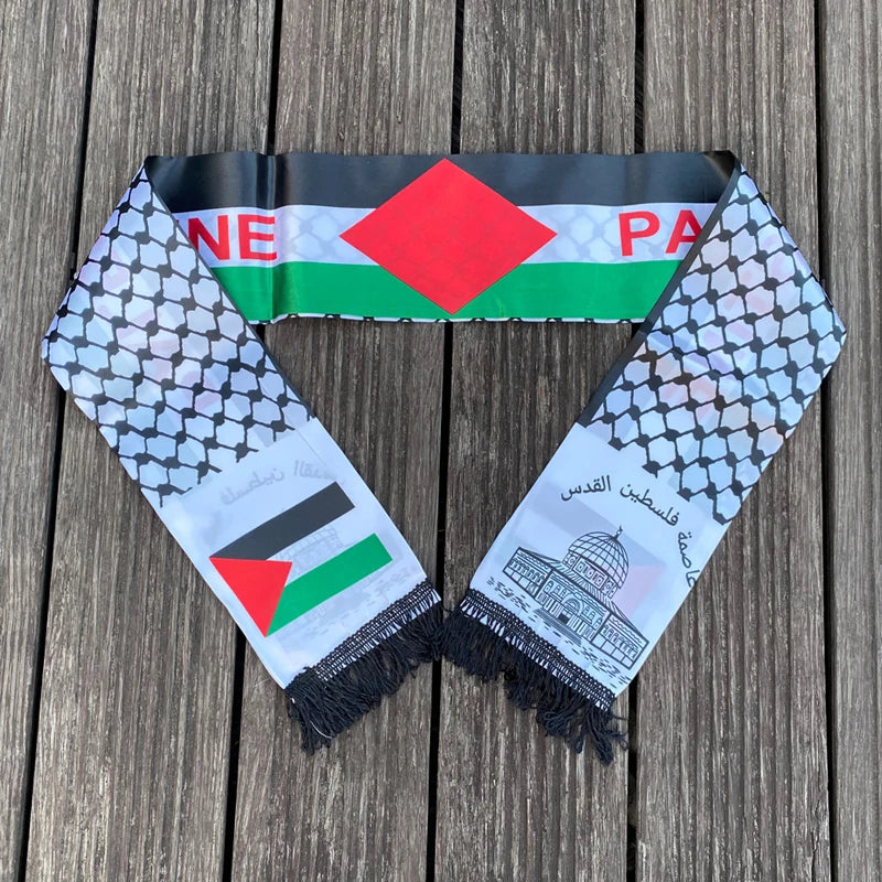 xvggdg 14x130cm Écharpe Impression Satin Drapeau Palestinien Fête Nationale Foulards Châle Palestine