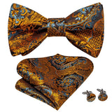 Hi-Tie Ensemble nœud papillon en soie pour homme, mouchoir et boutons de manchette, bleu, rouge, or, noir, blanc, jacquard, nœud papillon, mariage, affaires