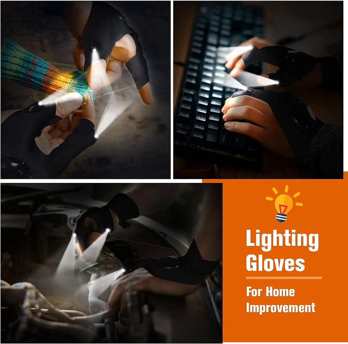 Guantes de caza al aire libre con iluminación luminosa de medio dedo y luces para conducción nocturna, mantenimiento de vehículos de caza, guantes de iluminación