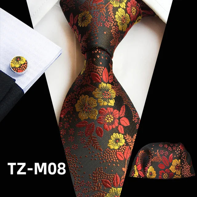 Ensemble de cravates en soie rose floral pour hommes, ensemble de cravates de fête de mariage, mouchoir, broche, boutons de manchette, accessoires pour hommes de haute qualité Gravata