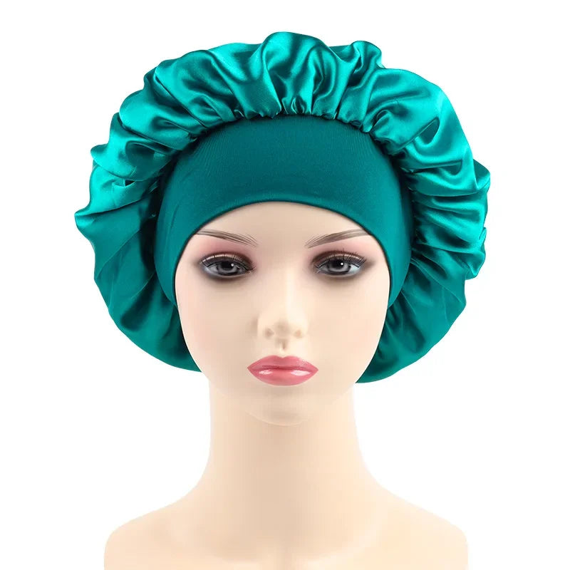 Women's Satin Solid Elastic Wide-brimmed Sleeping Hat Unisex Head Wrap Elastic Band Cap Hair Care Bonnet Night Hat bonnet