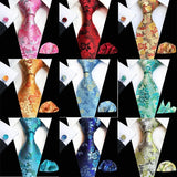 Ensemble de cravates en soie rose floral pour hommes, ensemble de cravates de fête de mariage, mouchoir, broche, boutons de manchette, accessoires pour hommes de haute qualité Gravata