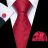 Barry.Wang Ensemble cravate et boutons de manchette en soie pour homme, motif jacquard, rouge, bordeaux, rose, pour mariage, affaires, fête