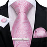 Ensemble cravate homme en soie à rayures roses, motif floral, motif cachemire uni, 8 cm, mouchoir, boutons de manchette, accessoires de mariage, de bal, cravate