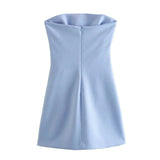TRAF Dress Women Off Shoulder Corset Short Dresses Ruched Backless Blue Black White Dress Woman Sexy Bodycon Party Dresses