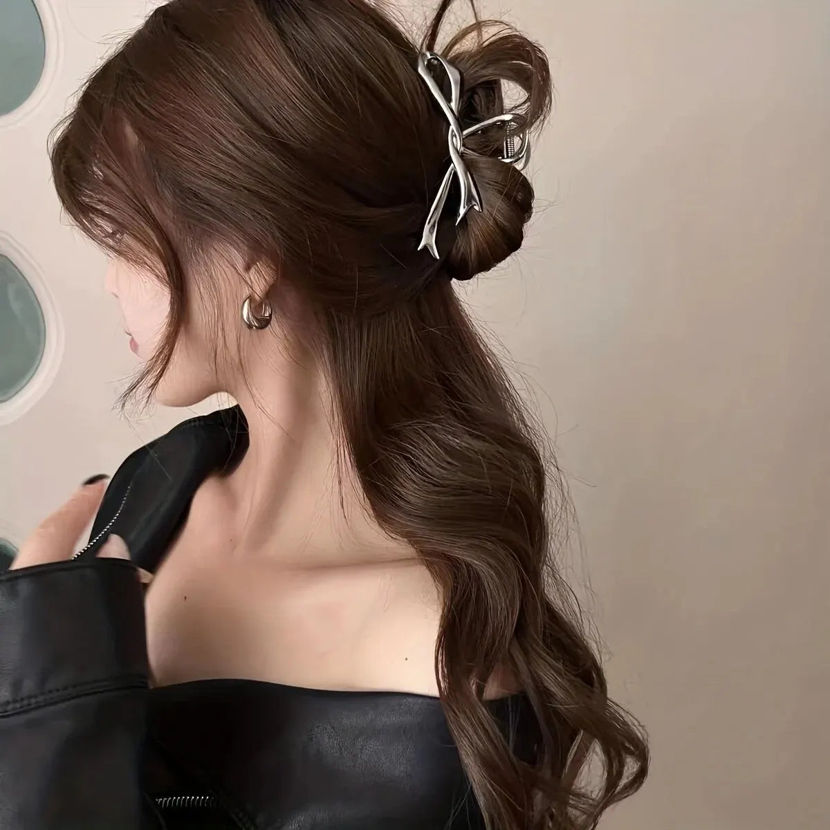 1 Multi-color Irregular Bow Large Grab Clip WOMEN'S Back Hair Clip Simple Design Advanced Sense Shark Clip Suitable for Daily US