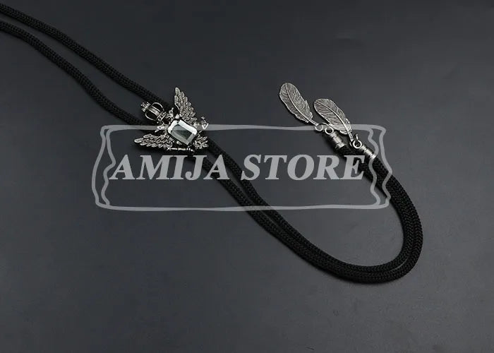 Vintage Bolo Tie Shirt Chain Cowboy Jazz Alloy Men Women Leather Rope Long Necklace Imitation Obsidian Sweater Chain Men Accesso