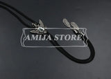 Vintage Bolo Tie Shirt Chain Cowboy Jazz Alloy Men Women Leather Rope Long Necklace Imitation Obsidian Sweater Chain Men Accesso