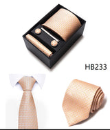 Cravate pour homme, tout nouveau style, cadeau de mariage, ensemble de pochettes, boîte à cravates, accessoires de costume noirs pour hommes