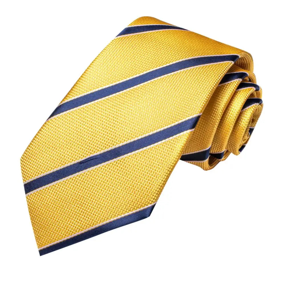 Cravates de luxe à rayures jaunes et bleues pour hommes, nouvelle marque tendance 2022, ensemble de cravates pour fête de mariage, mouchoir, boutons de manchette, cadeau en gros