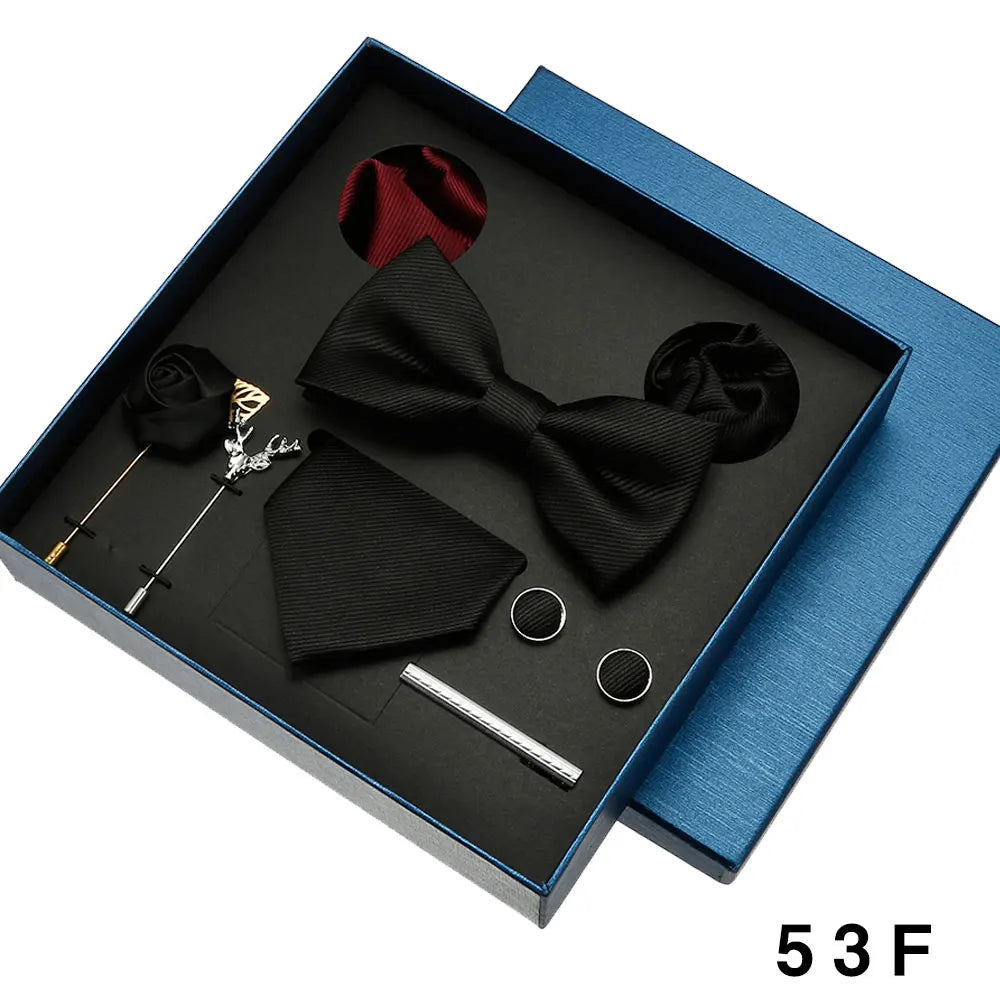 Coffret cadeau pour homme et femme, pochette, cravate, boutons de manchette, broche, couleur unie, pour mariage, affaires, vente en gros